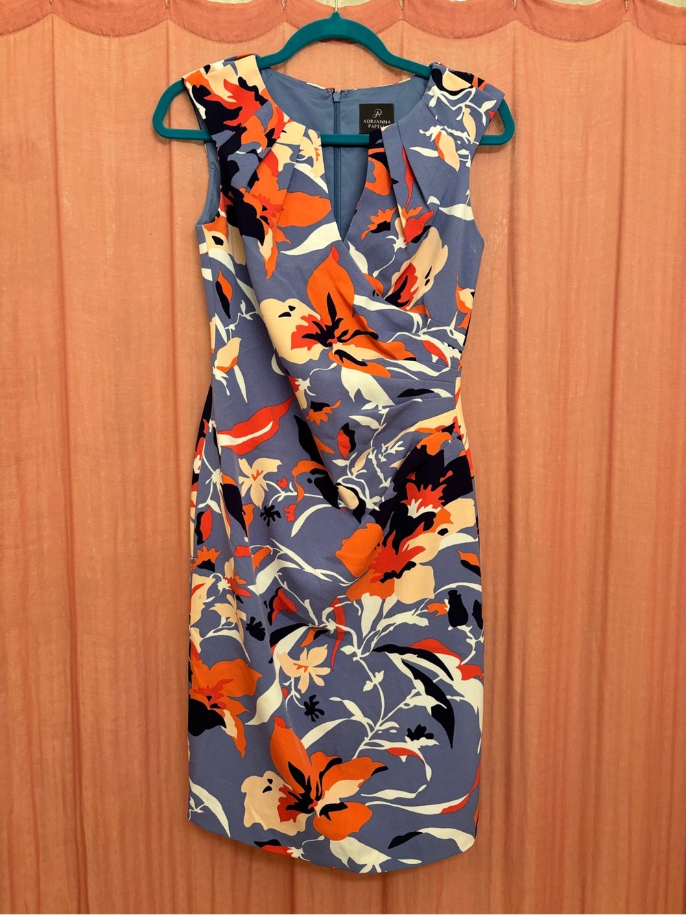 Adrianna Papell Lavender Sheath Dress with Orange and Cream Floral Print